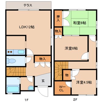 間取図 近鉄京都線/高の原駅 徒歩18分 1-2階 築30年