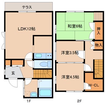 間取図 近鉄京都線/高の原駅 徒歩17分 1-2階 築29年