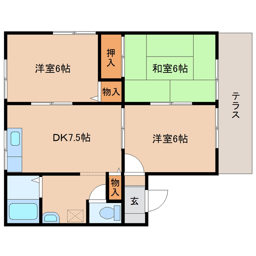 間取図 近鉄京都線/高の原駅 バス5分朱雀６丁目下車:停歩4分 1階 築34年