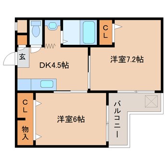 間取図 近鉄難波線・奈良線/大和西大寺駅 徒歩16分 3階 築34年