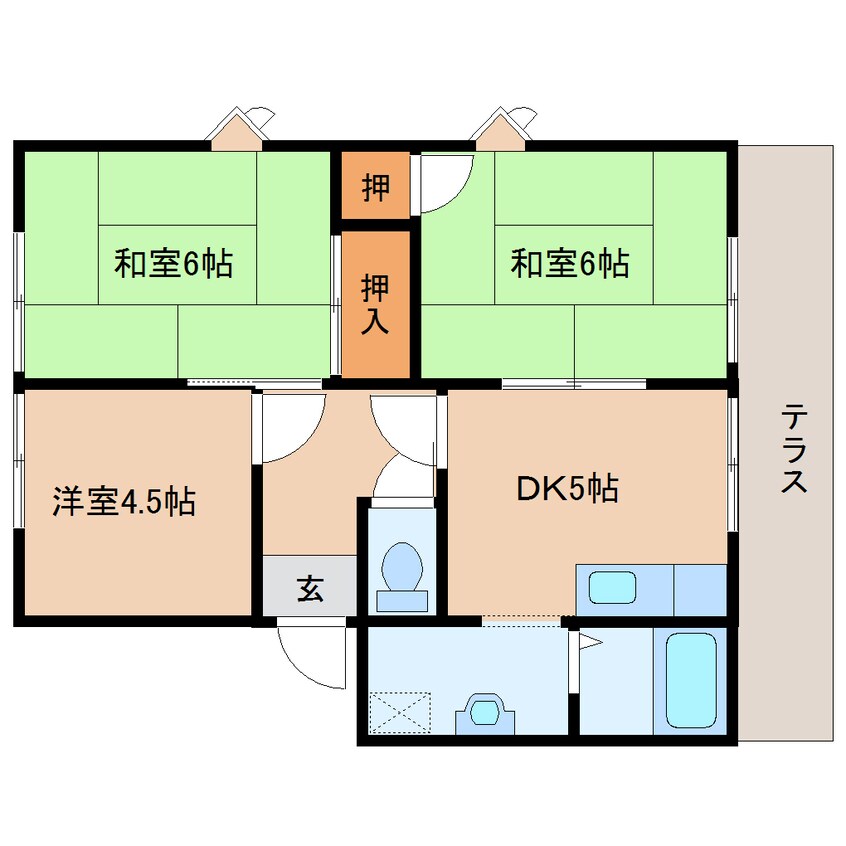 間取図 近鉄京都線/高の原駅 バス6分左京４丁目下車:停歩3分 1階 築34年