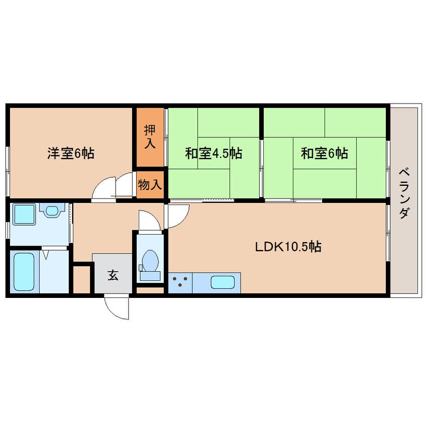 間取図 近鉄難波線・奈良線/大和西大寺駅 徒歩8分 2階 築34年