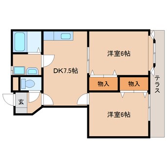 間取図 近鉄京都線/新祝園駅 徒歩5分 1階 築22年