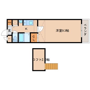 間取図 近鉄難波線・奈良線/大和西大寺駅 徒歩13分 2階 築21年