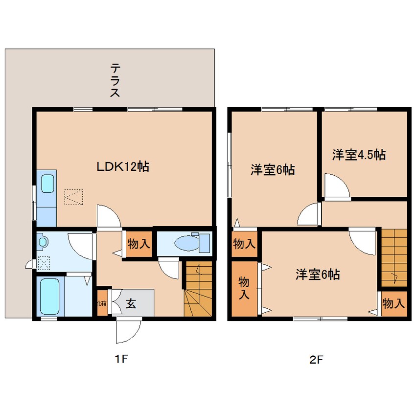 間取図 近鉄京都線/高の原駅 バス10分神功４丁目下車:停歩3分 1-2階 築31年