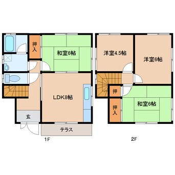 間取図 近鉄橿原線/西ノ京駅 徒歩25分 1-2階 築41年