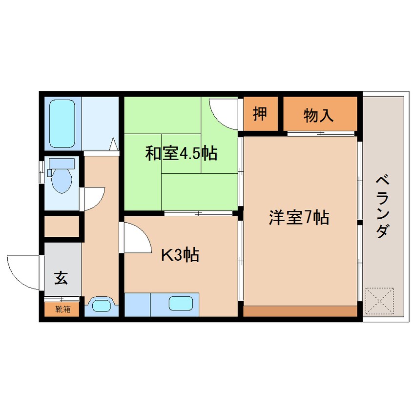 間取図 近鉄難波線・奈良線/大和西大寺駅 徒歩5分 1階 築45年