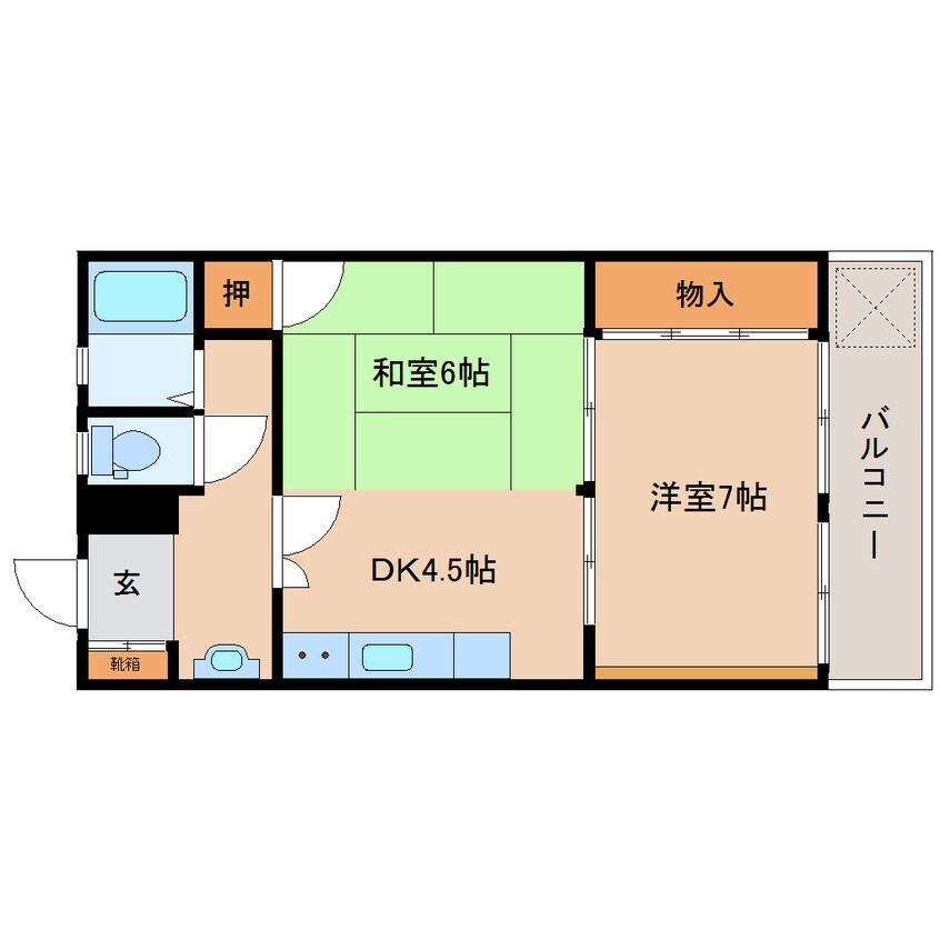 間取図 近鉄難波線・奈良線/大和西大寺駅 徒歩5分 1階 築45年