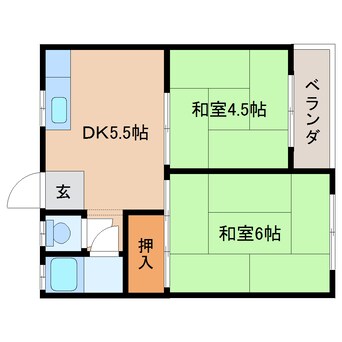 間取図 近鉄難波線・奈良線/大和西大寺駅 徒歩7分 2階 築44年