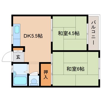 間取図 近鉄難波線・奈良線/大和西大寺駅 徒歩7分 2階 築49年