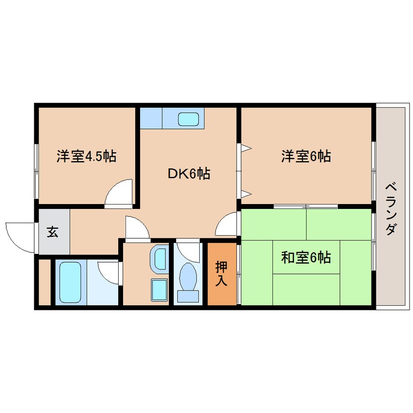 間取図 近鉄難波線・奈良線/大和西大寺駅 バス8分秋篠西下車:停歩3分 1階 築38年