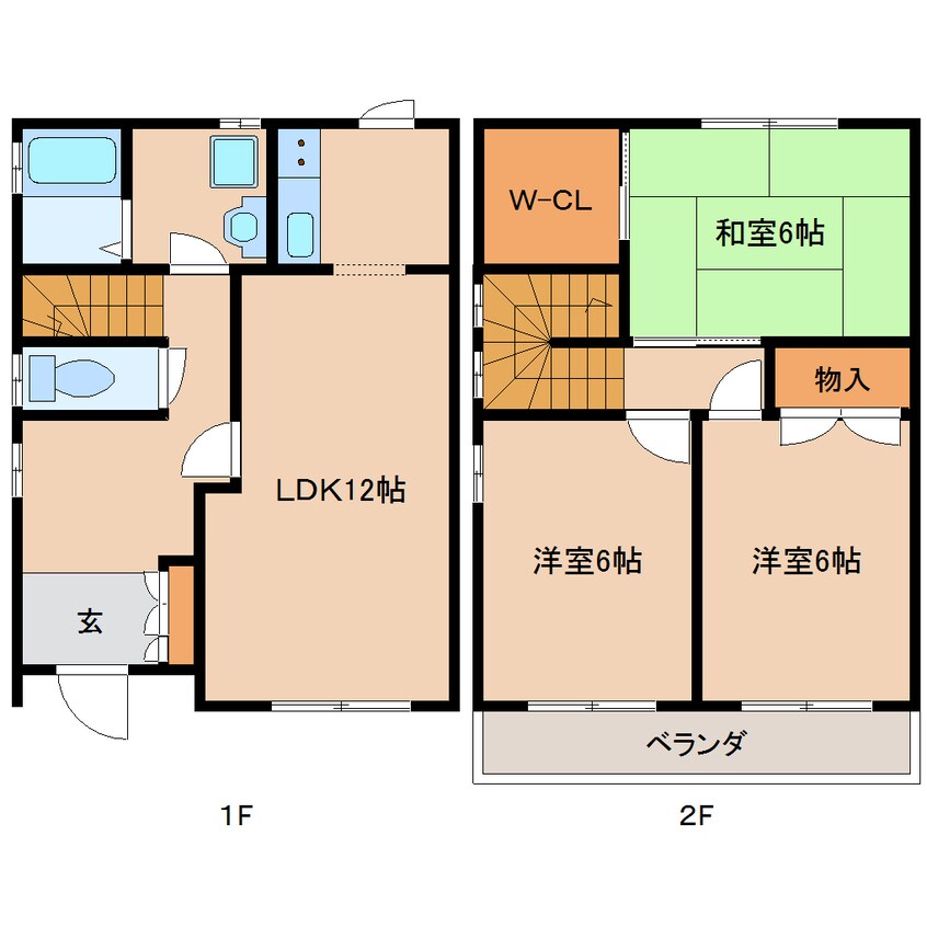 間取図 近鉄京都線/高の原駅 バス10分神功３丁目下車:停歩3分 1-2階 築28年