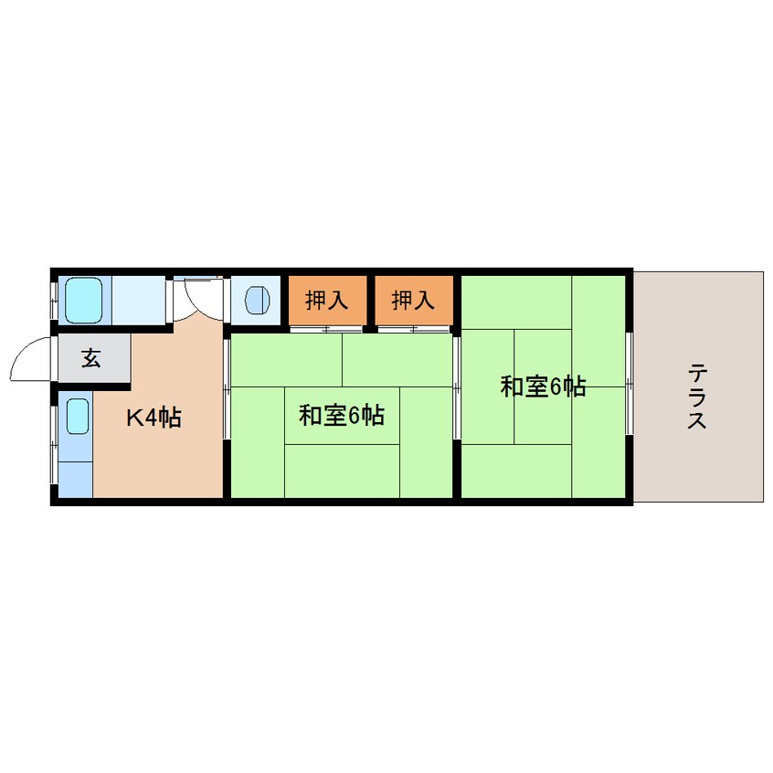 間取図 近鉄難波線・奈良線/大和西大寺駅 徒歩8分 2階 築48年