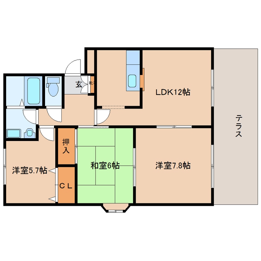 間取図 近鉄京都線/高の原駅 徒歩20分 1階 築24年