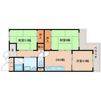 間取図 近鉄難波線・奈良線/大和西大寺駅 徒歩11分 3階 築42年