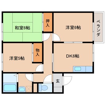 間取図 近鉄難波線・奈良線/大和西大寺駅 徒歩16分 2階 築28年