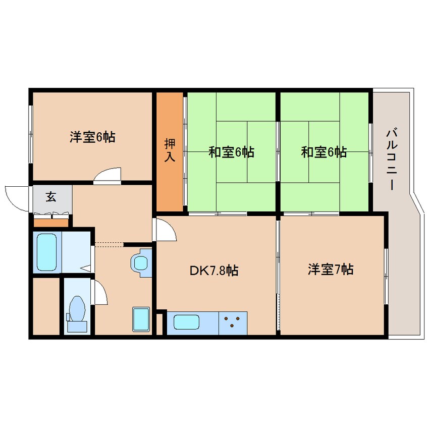 間取図 近鉄京都線/平城駅 徒歩18分 3階 築37年