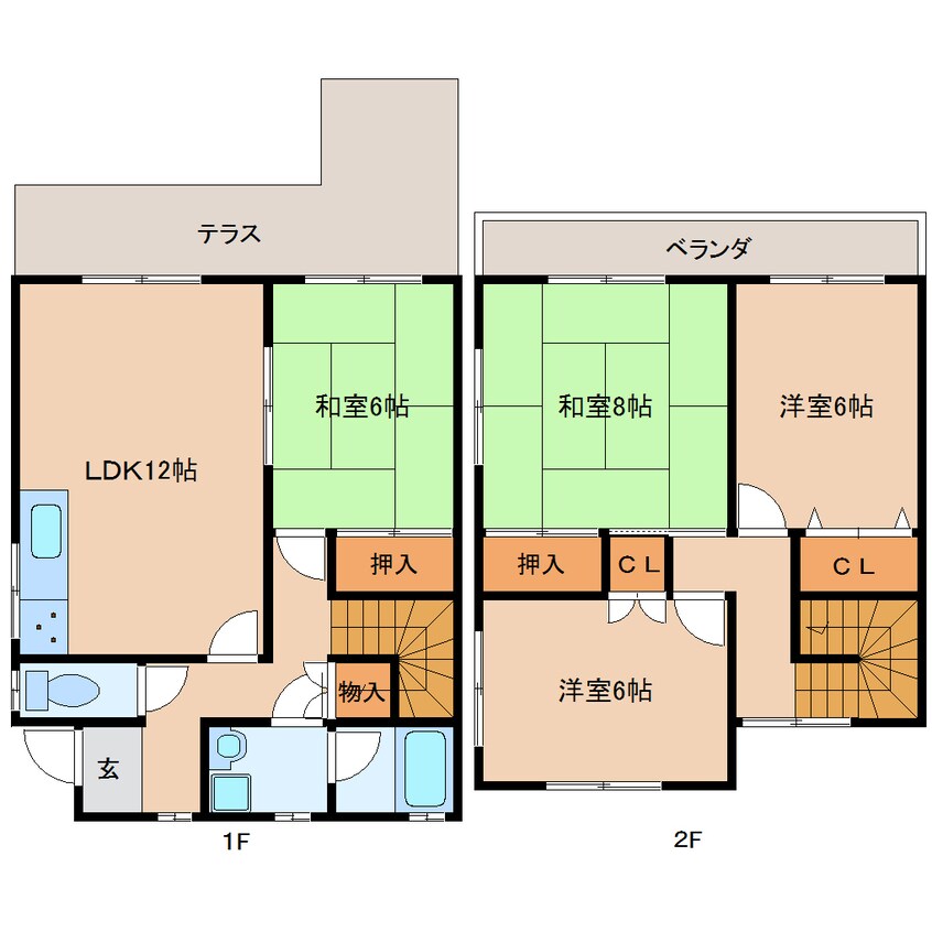 間取図 近鉄京都線/高の原駅 徒歩12分 1-2階 築30年