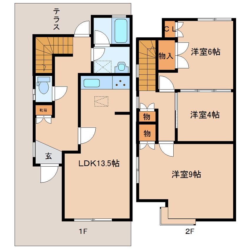 間取図 近鉄京都線/高の原駅 徒歩16分 1-2階 築29年