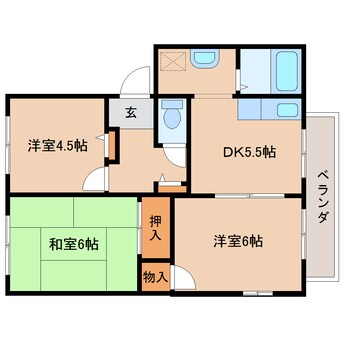 間取図 近鉄難波線・奈良線/大和西大寺駅 徒歩15分 2階 築29年