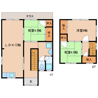 間取図 近鉄難波線・奈良線/大和西大寺駅 徒歩12分 1-2階 築35年