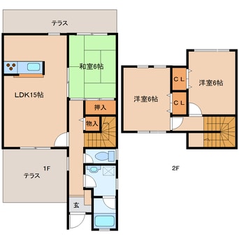 間取図 近鉄京都線/高の原駅 徒歩13分 1-2階 築29年