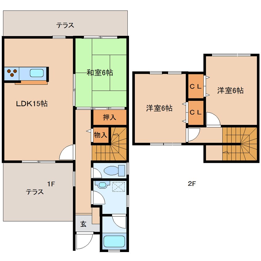 間取図 近鉄京都線/高の原駅 徒歩13分 1-2階 築29年