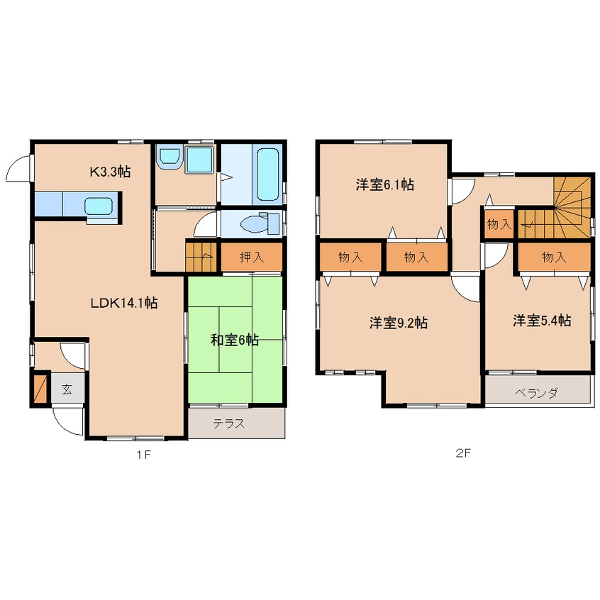 間取図 近鉄京都線/木津川台駅 徒歩15分 1-2階 築20年