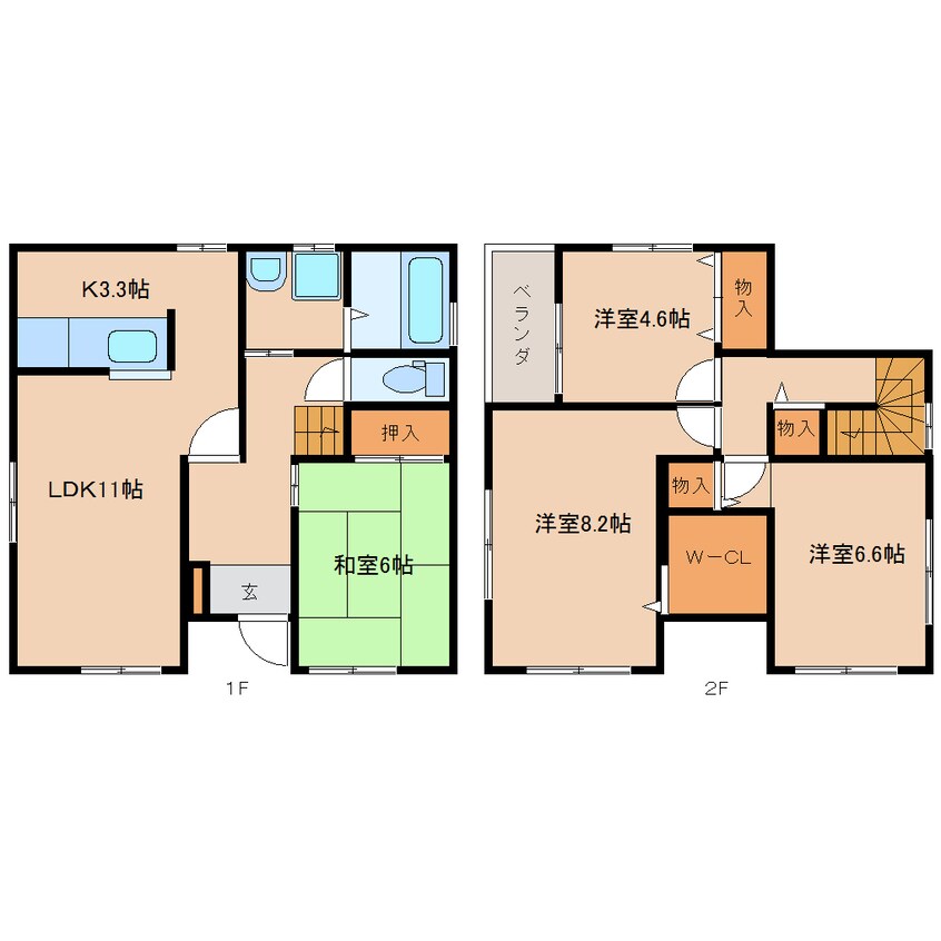 間取図 近鉄京都線/木津川台駅 徒歩15分 1-2階 築19年