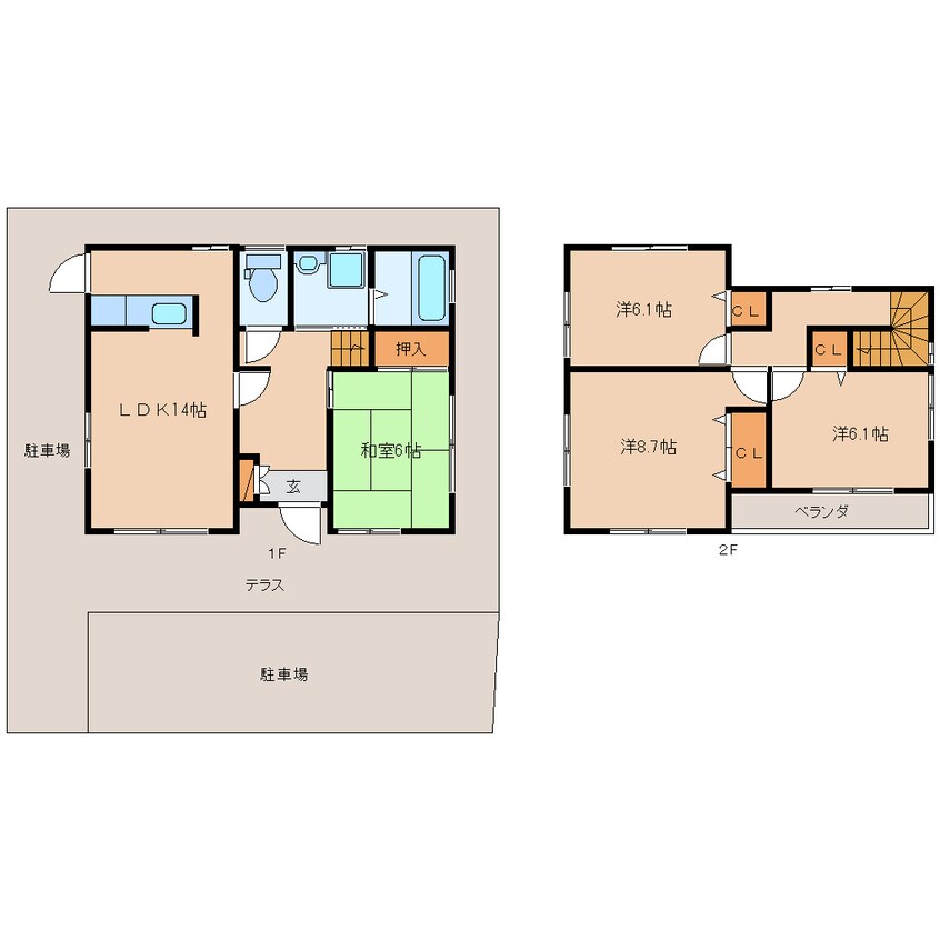 間取図 近鉄京都線/木津川台駅 徒歩15分 1-2階 築19年