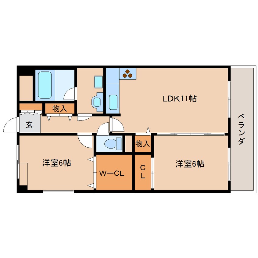 間取図 近鉄難波線・奈良線/大和西大寺駅 徒歩5分 2階 築18年