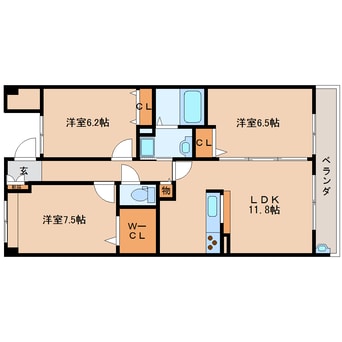 間取図 近鉄難波線・奈良線/大和西大寺駅 徒歩8分 2階 築19年