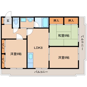 間取図 近鉄難波線・奈良線/菖蒲池駅 徒歩5分 2階 築33年