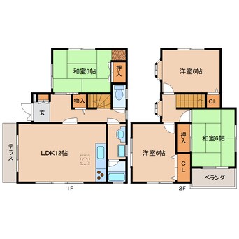 間取図 近鉄橿原線/尼ケ辻駅 徒歩15分 1-2階 築28年