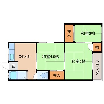 間取図 近鉄難波線・奈良線/大和西大寺駅 徒歩12分 2階 築44年