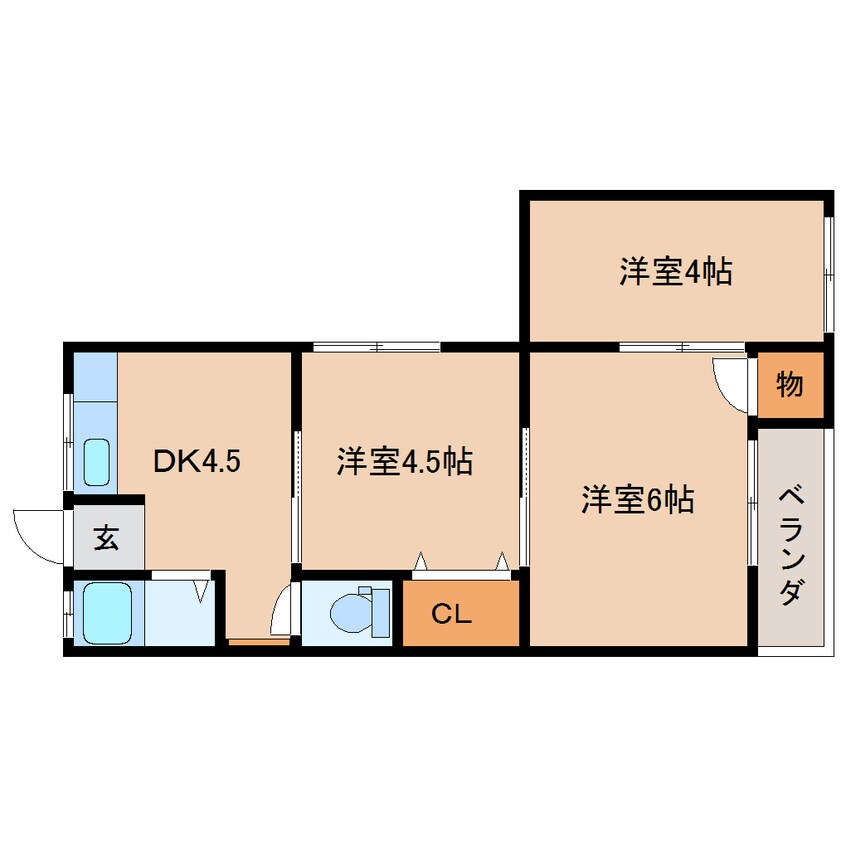 間取図 近鉄難波線・奈良線/大和西大寺駅 徒歩12分 1階 築44年