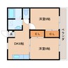 近鉄京都線/高の原駅 徒歩18分 2階 築35年 2DKの間取り