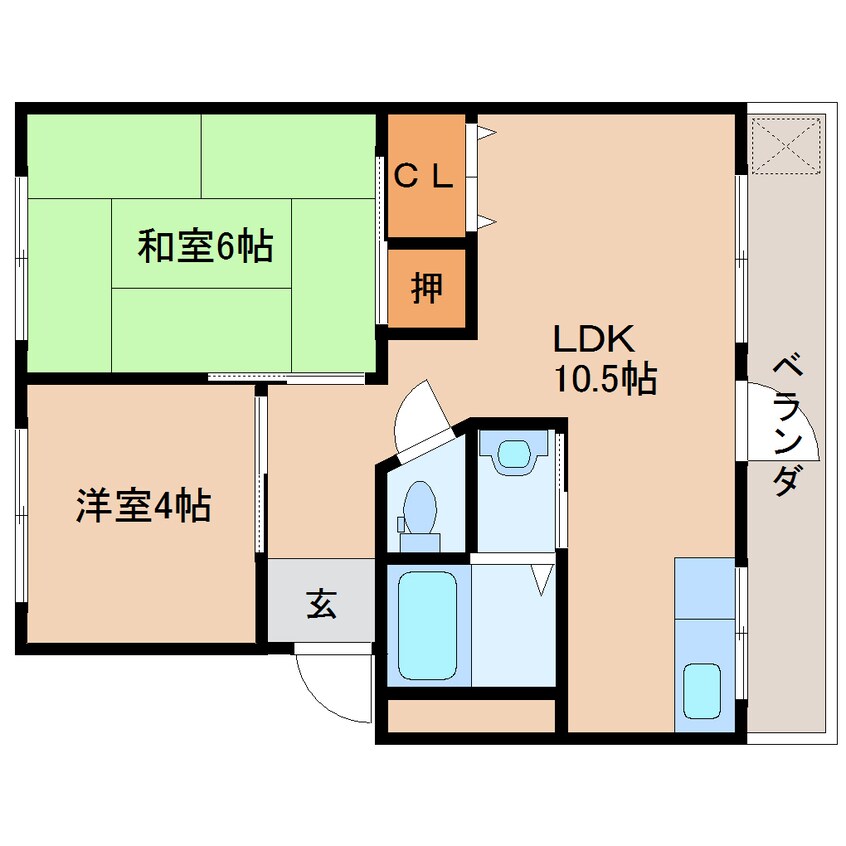 間取図 近鉄難波線・奈良線/大和西大寺駅 徒歩15分 1階 築43年