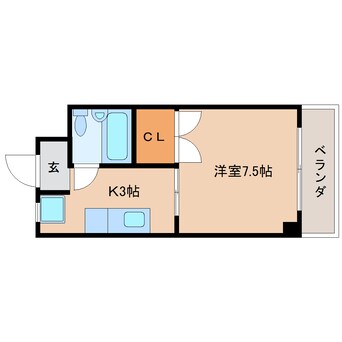 間取図 近鉄難波線・奈良線/大和西大寺駅 徒歩5分 3階 築34年