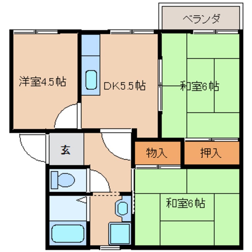 間取図 近鉄京都線/新祝園駅 徒歩8分 2階 築35年