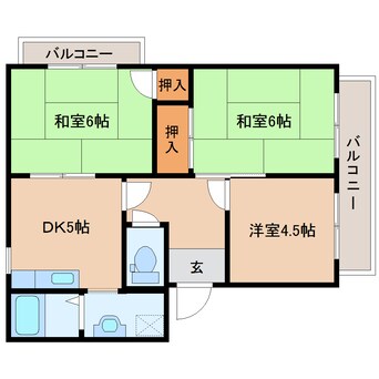 間取図 近鉄難波線・奈良線/大和西大寺駅 徒歩7分 2階 築36年