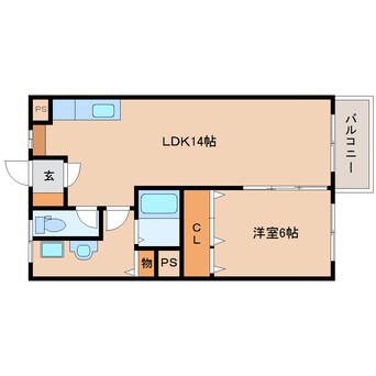 間取図 近鉄難波線・奈良線/大和西大寺駅 徒歩13分 2階 築46年