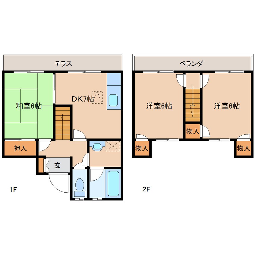 間取図 近鉄橿原線/西ノ京駅 徒歩7分 1-2階 築36年