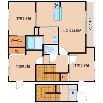 間取図 近鉄京都線/新祝園駅 バス21分東光小学校下車:停歩4分 2階 築14年
