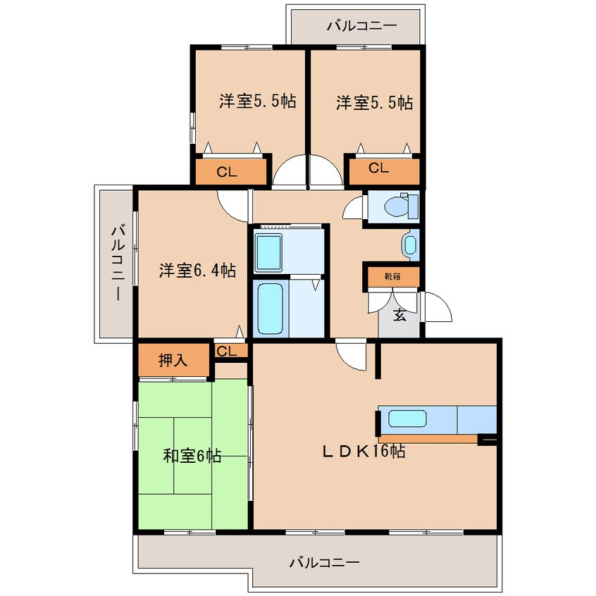 間取図 近鉄京都線/高の原駅 徒歩20分 3階 築28年