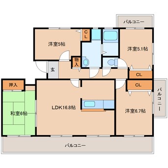 間取図 近鉄京都線/高の原駅 徒歩20分 2階 築28年