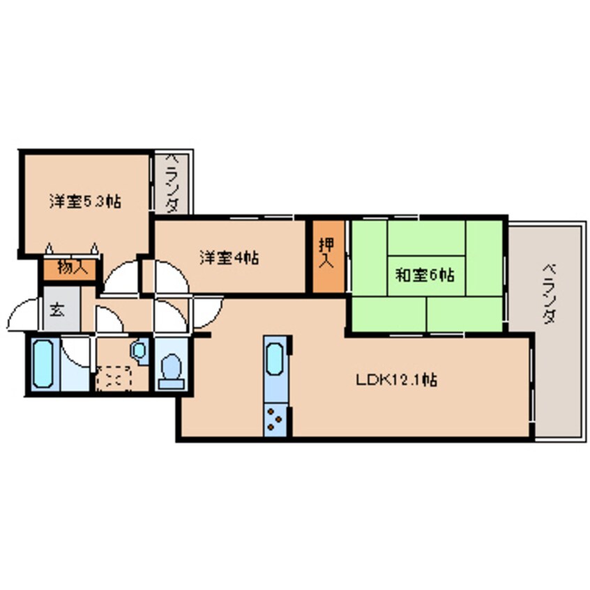 間取図 近鉄難波線・奈良線/菖蒲池駅 徒歩7分 3階 築34年