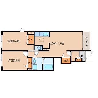 間取図 近鉄京都線/新祝園駅 徒歩5分 1階 築10年