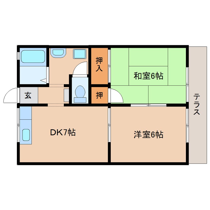 間取図 近鉄京都線/高の原駅 バス7分神功四丁目下車:停歩7分 1階 築34年