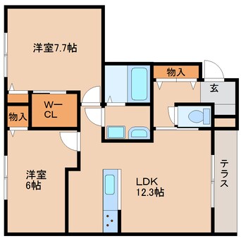 間取図 近鉄京都線/山田川駅 徒歩20分 1階 築9年